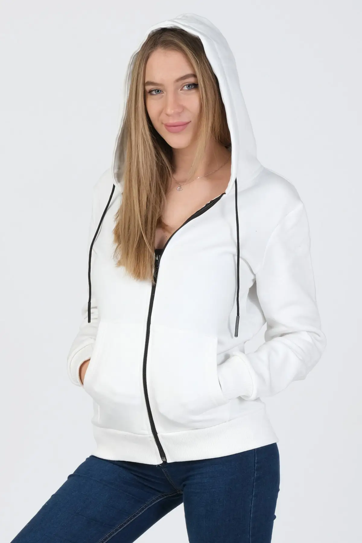 

Women's Cardigan White Zippered Hooded Casual Knitted Quality Fashion Cardigan Sweaters Loose Sweater Jumper