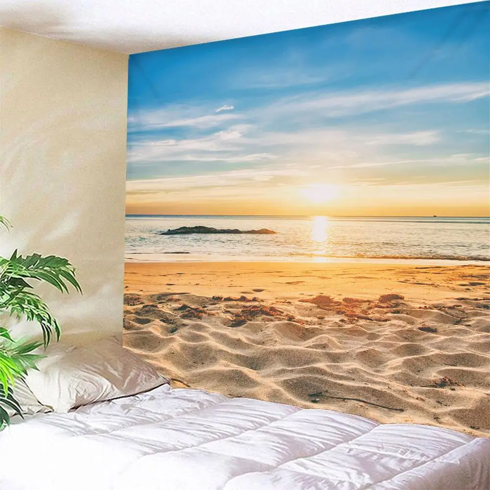 

Custom Size 3D Printed Sunset Over The Beach Tapestries Wall Hanging Tapestry Travel Sandy Beach Picnic Throw Bed Sheet Dropship