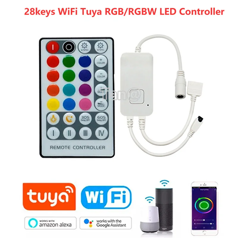 28keys Tuya RGB/RGBW WiFi LED Controller for Alexa Echo/Google Speaker Build Mic Smart Home Dimming APP IR Remote Voice Control