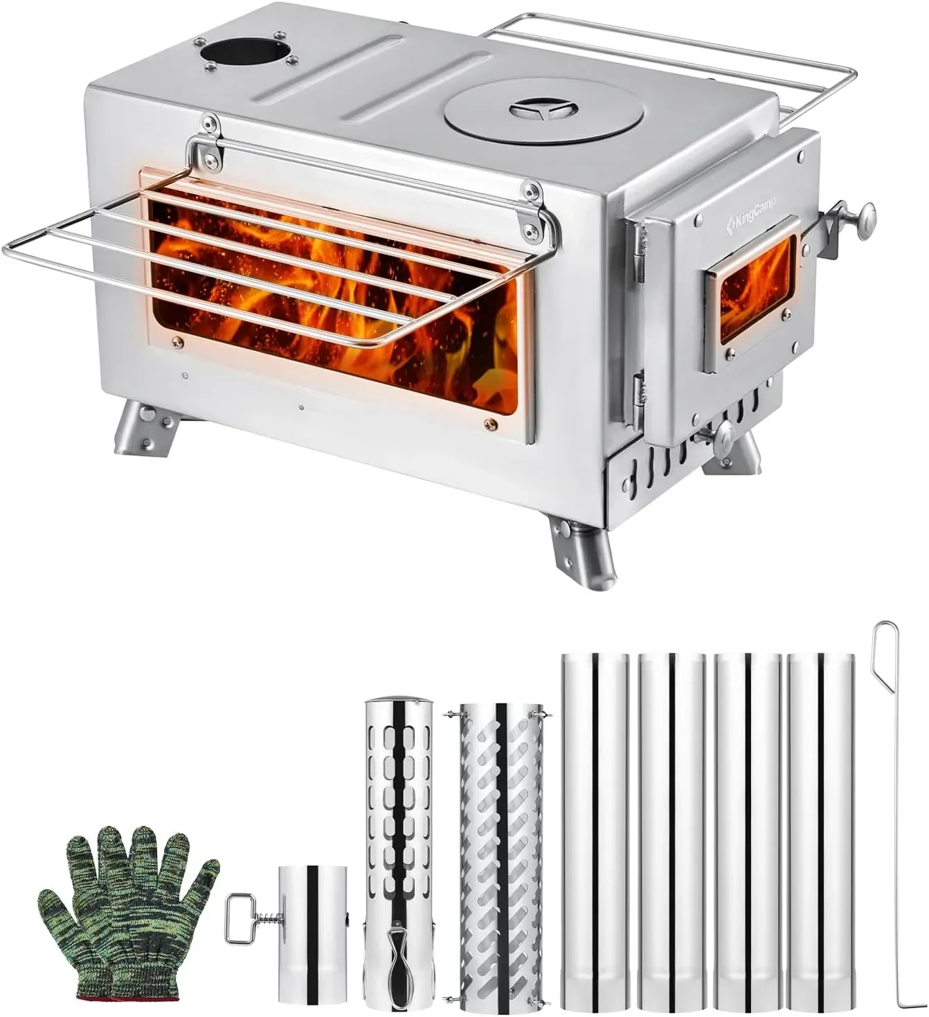 

Tent Stove, Foldable Camping Stove with Large Firebox, 6.2ft Winter Camping Stove for Tent, Shelter, Cabin Heating and Cooking,