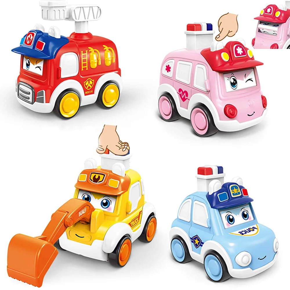 

4PCS Baby Cars set Toy for 1 Year Old Boy, Toddler Push Go Toy Wind Up Cars,Friction Powered Press Vehicles Infant Gift for Kids