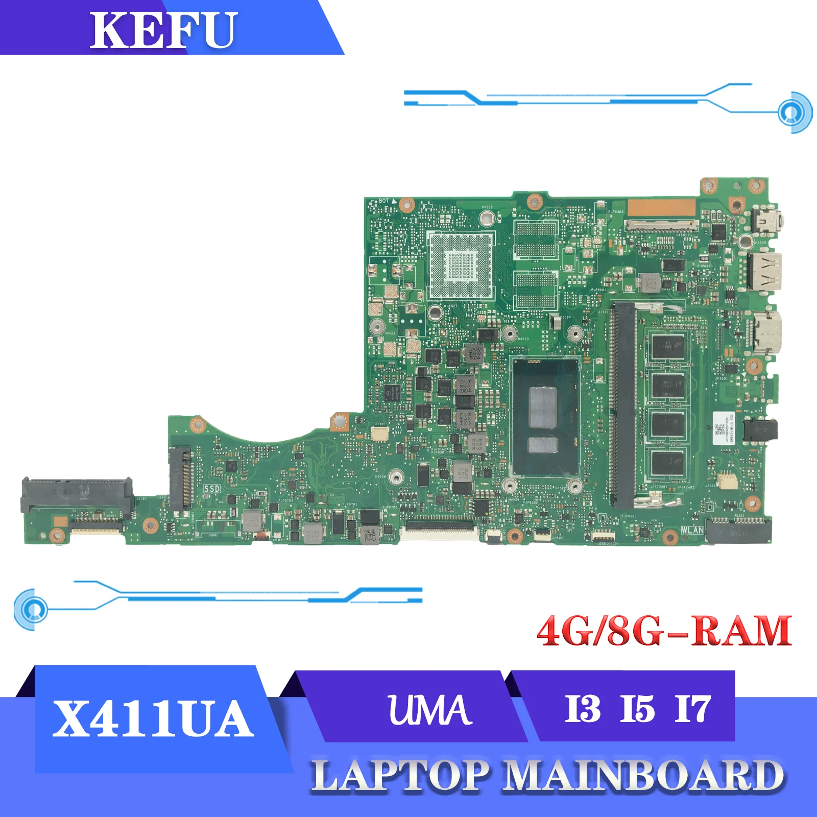 

KEFU Mainboard X411U For ASUS Vivobook 14 X411UA K411UA Laptop Motherboard 4GB/8GB-RAM UMA I3 I5 I7 7TH/8TH