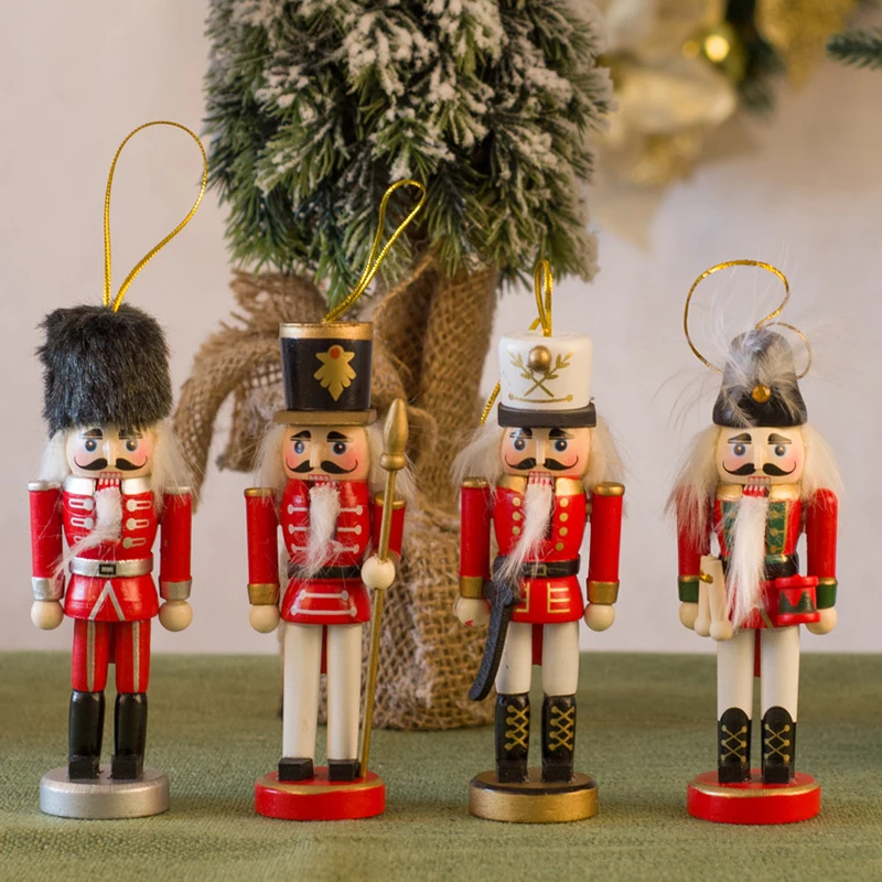 

4pcs/set 13CM Nordic Style Wooden Nutcracker Puppet Small Nutcracker Soldier Pendant Crafts Decoration Christmas Tree Ornament
