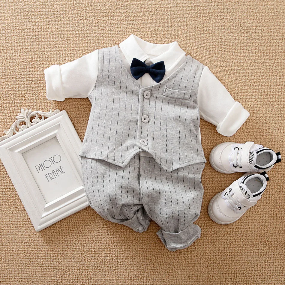 

Newborn Jumpsuit Kids Long Sleeve Tuxedo Outfit Baby Boys Bowtie Romper Toddler Christmas Gentleman Suits Autumn Bow Tie Onesie