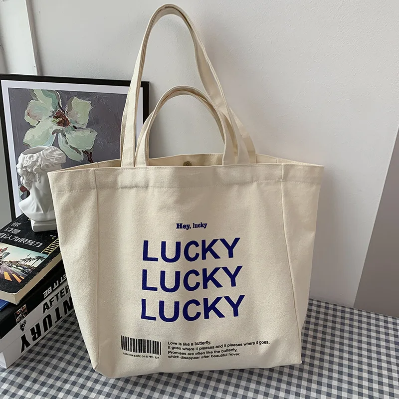 

New Korean Shopping Bag Retro Ins Letter Canvas Bag Men's and Women's Shoulder Bag Portable Large-capacity Canvas Bag Tote Bag