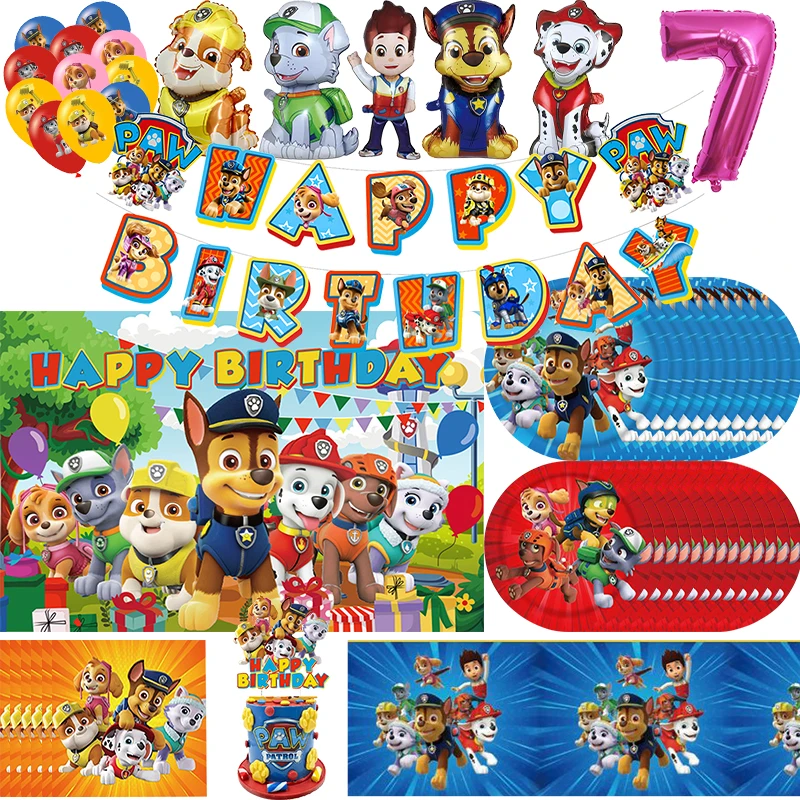 New Paw Patrol Birthday Party Decorations Balloons Tableware Tablecloth Backdrop Banner Happy Theme Deco Supplies