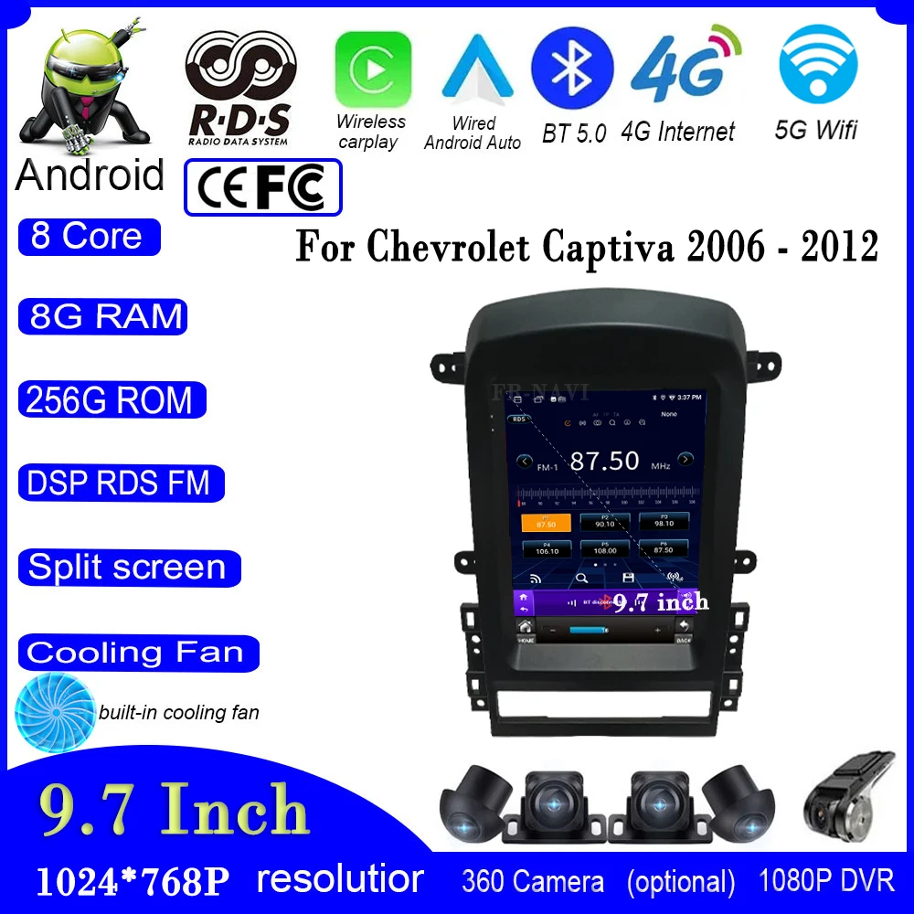 9 7-дюймовый экран IPS DSP для Chevrolet Captiva 2006-2012 Android 14 4G Lte Автомобильная стереосистема
