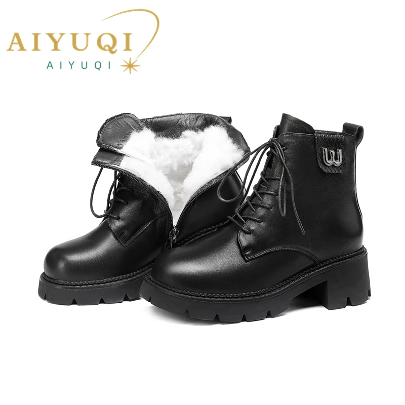 

AIYUQI Marton Boots Women Genuine Leather 2023 New British Style Women Winter Boots Platform Warm Wool Knight Boots Women