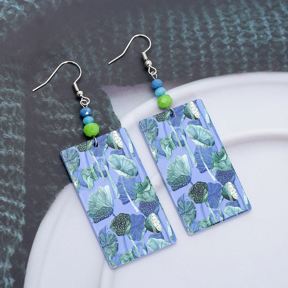 Модные акриловые серьги с принтом Green Lotus Relievo для женщин весна-лето винтажный