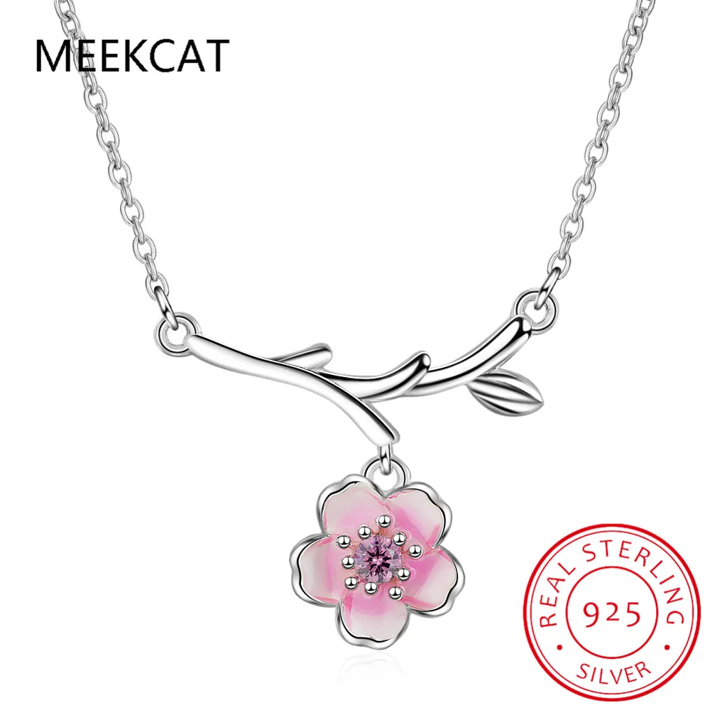 Ожерелья из стерлингового серебра 925 пробы с розовым вишневым цветом модные