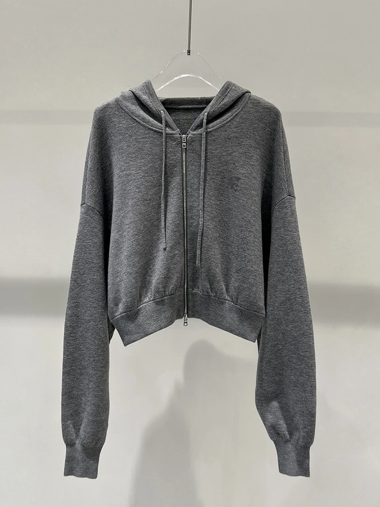 Ainossuya Новинка осени 2024 универсальный вязаный кардиган на молнии с капюшоном