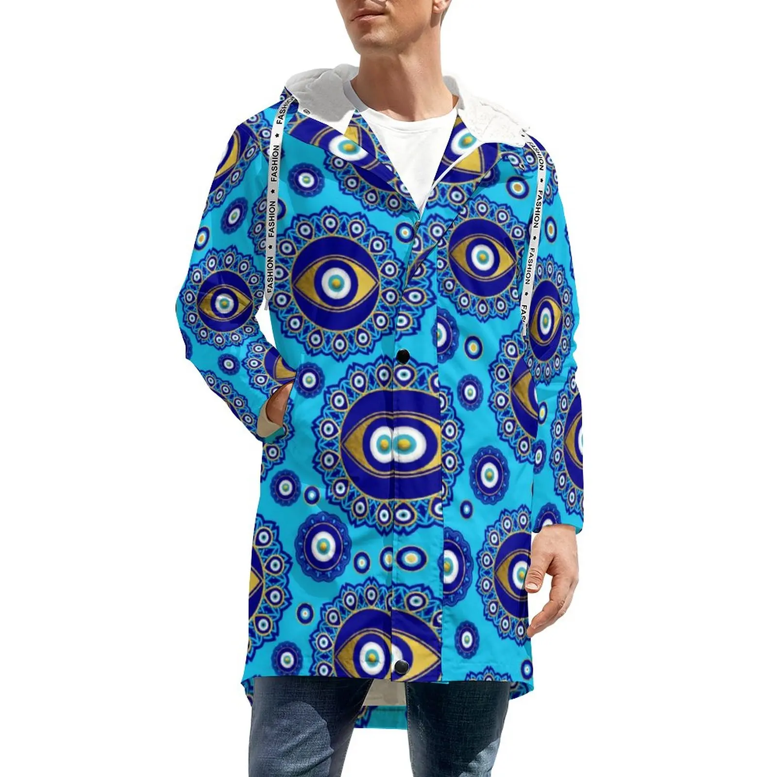 

Evil Eye Charm Windbreak Men Greek Mati Print Outerwear Thick Coats Streetwear Winter Jackets Casual Windproof Clothes Plus Size