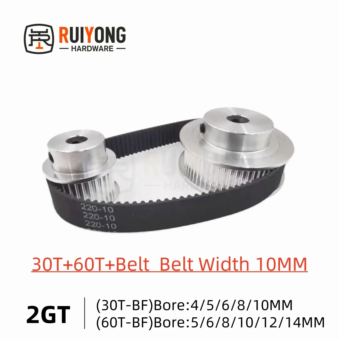Комплект шкивов ГРМ 2GT Компонент передачи соотношением передачи 2:1 60T 30 Зубьев Ширина ремня 10 мм Отверстие 4 ~ 14 мм Комплект ремня шкива GT2