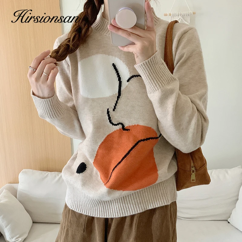 Элегантный мягкий свитер Hirsionsan для женщин зима 2023 Корейские вязаные пуловеры с