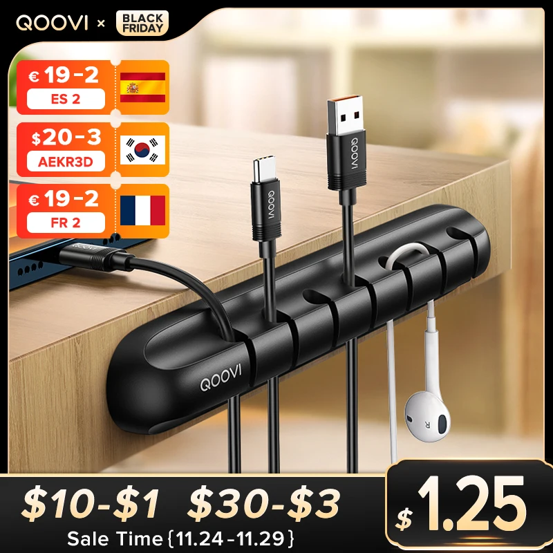 QOOVI Cable Organizer Management Wire Holder Flexible USB Cable Winder Tidy Silicone Clips For Mouse Keyboard Earphone Protector