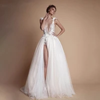 sexy wedding dress for women deep v neck sleeveless bridal gowns backless appliques a line tulle brides dresses robe de mari%c3%a9e
