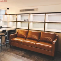 private custom american nordic sofa double three person small family cafe bar commercial b b vintage oil wax leather sofa