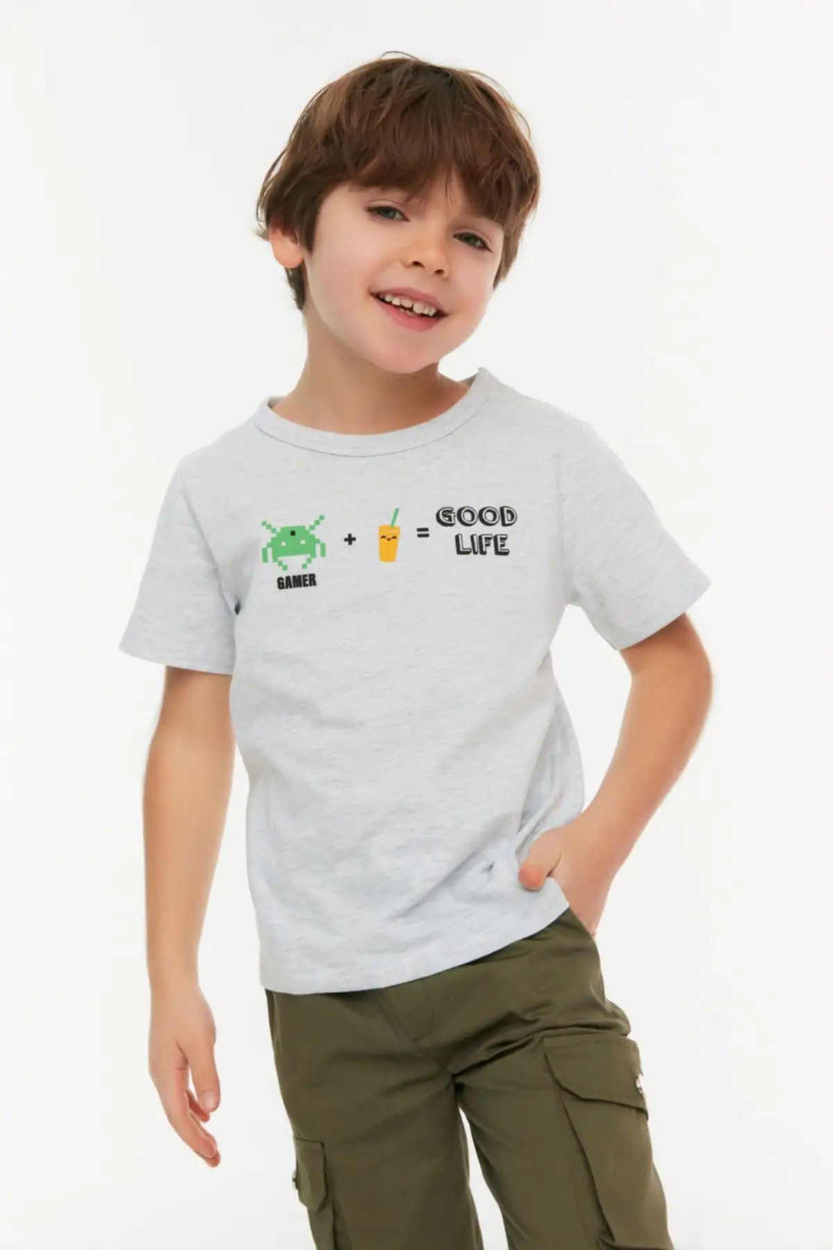 

Printed Bike Collar Male Child Knitted T-Shirt TKDSS22TS1181