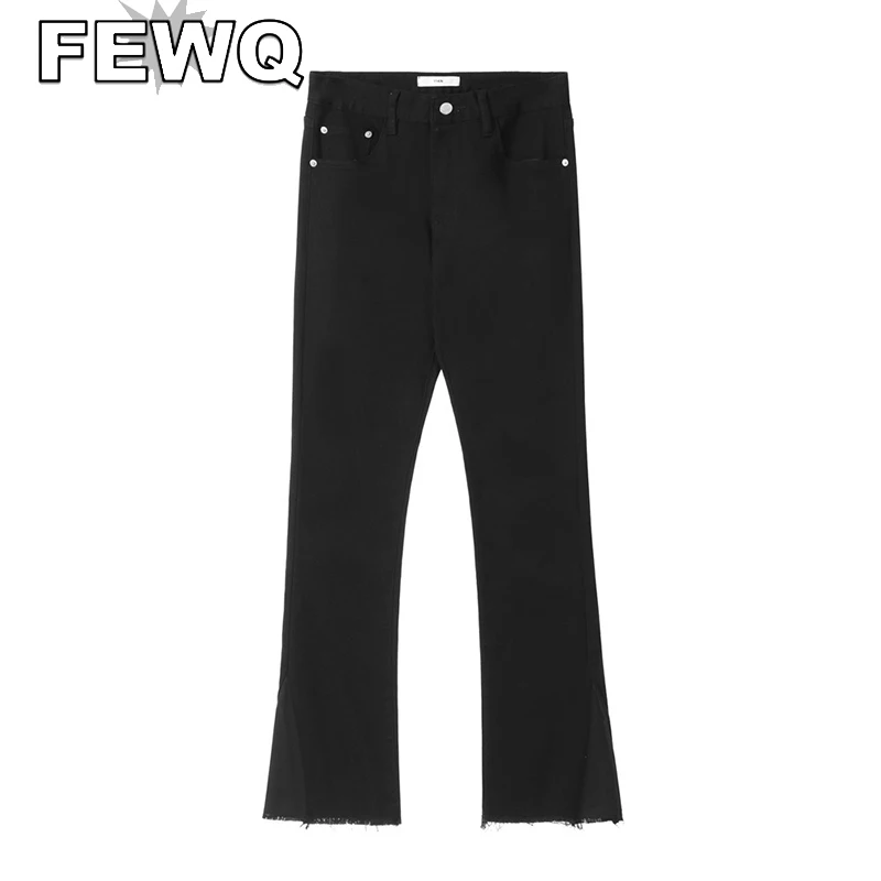 

FEWQ Leg Burrs Men's High Street Jean Flared Straight Solid Color Male Fashion Casual Denim Trousers 2023 Spring New Pant 24B708