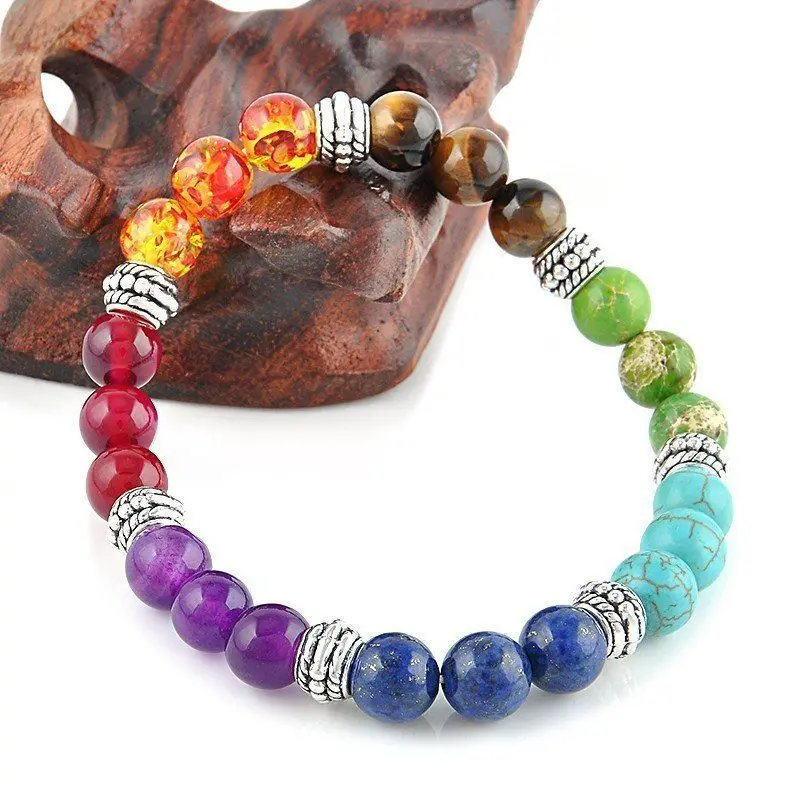 

7 Chakra Natural Stone Bracelet Men Colorful Healing Balance Beads Reiki Buddha Prayer Yoga Bracelet For Women