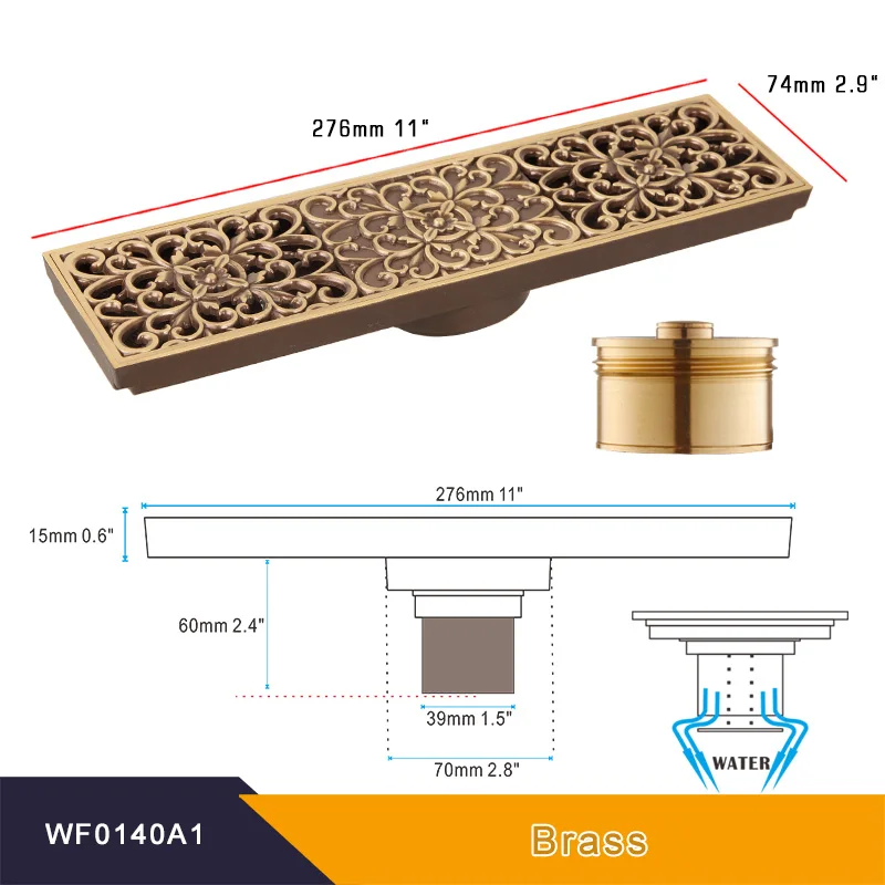 

Линейный душевой слив из латуни TOLIWEL WF0140