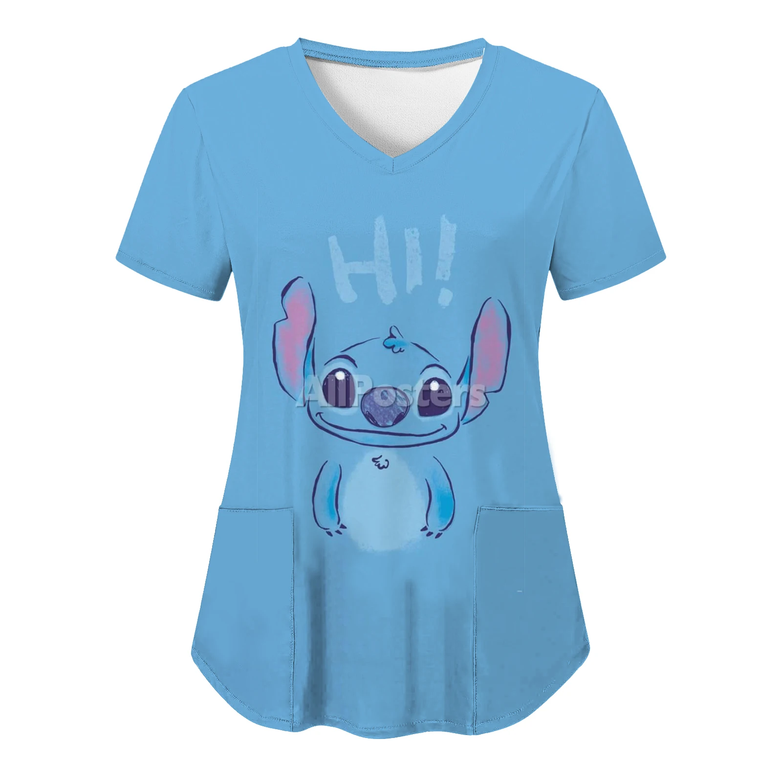 

T Shirt Nurse Uniform Shirts Summer Stitch Hospital T-shirt V Neck Woman Clothes Pocket Tops Disney T-shirts Top Women 2023 Tees