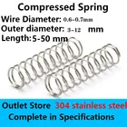 Пружина из нержавеющей стали 304, диаметр проволоки 0,6-0,7 мм, внешний диаметр 3-12 мм, нажимная пружина