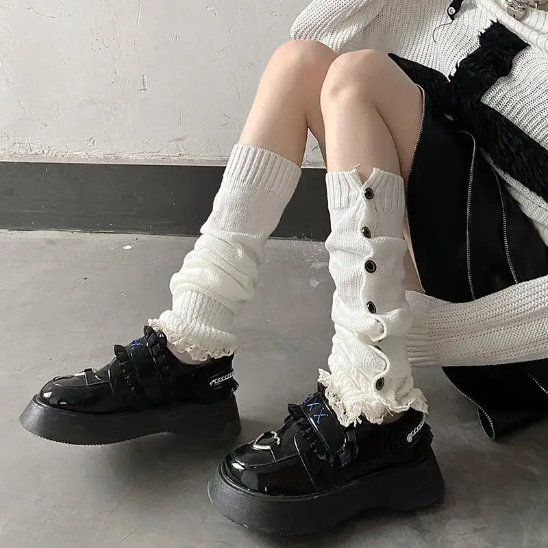 1Pair Harajuku Button Design Leg Warmers Women Girl Knitting Leg Warmer Winter Leg Warmers Foot Socks Ladies Foot Socks