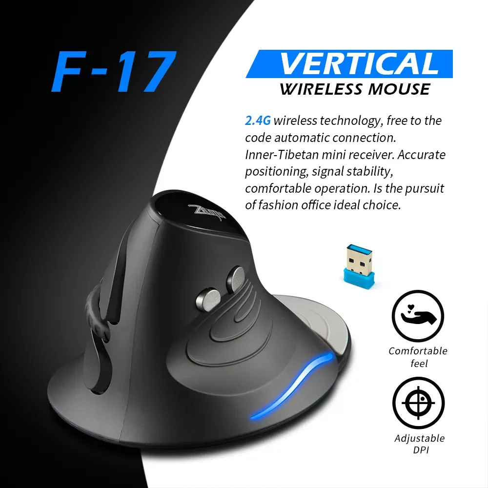 

ZELOTES Wireless Gaming Mouse Vertical Mouse 2.4G 6 Keys Ergonomic Optical Mice 2400DPI Battery Power Mice For PC Laptop F-17