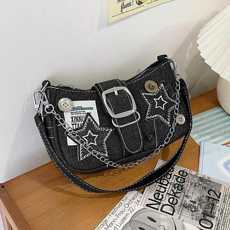 Y2k Модная Джинсовая Сумка На Плечо Для Женщин С Одним Ремешком В Стиле Панк