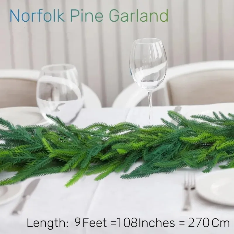 

Рождественская гирлянда из сосны Норфолка, искусственная зеленая венок, деревенская настольная дорожка, праздничный внутренний декор, 108 дюйма, 9 футов