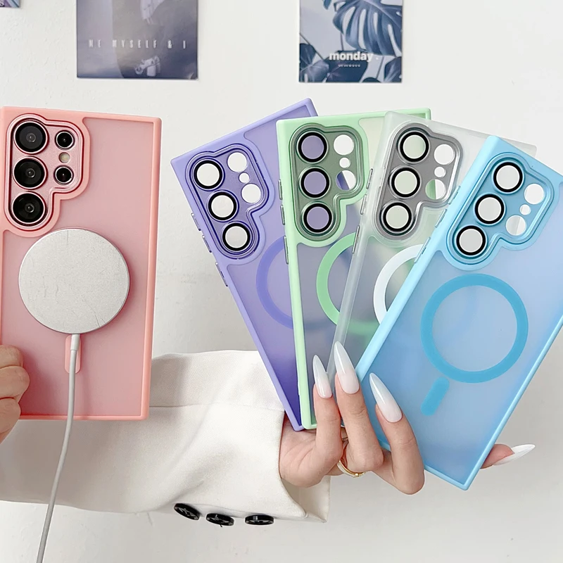 100 шт. новый цветной матовый магнитный чехол для Samsung Galaxy S25 S24 S23 S22 Plus Ultra Magsafe с