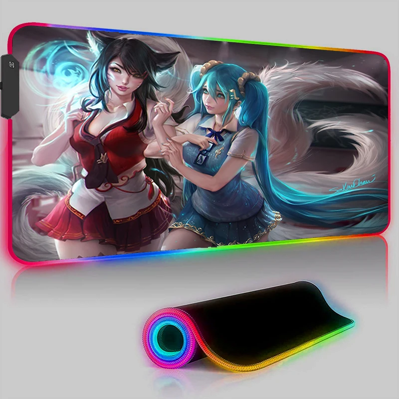 

Sona League Of Legends RGB Mouse Pad LED Gaming Office Accessories Laptop Carpet Custom Soft Cool Anti-skid Game Mats Mousepad
