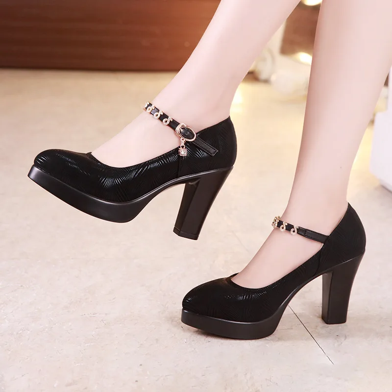 

Small Size 32-43 Crystal Music Symbol Platform Pumps Women 2022 Soft Leather Leaf Block High Heels Shoes for Office Mom Dance