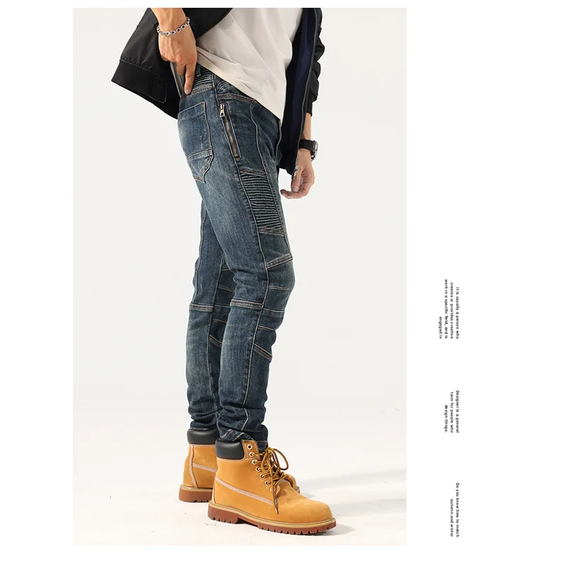 Men Clothing 2022 New Pattern Recreational Blue Cargo Pants Small Trouser Leg Self-cultivation Elastic Force Jeans Autumn Female