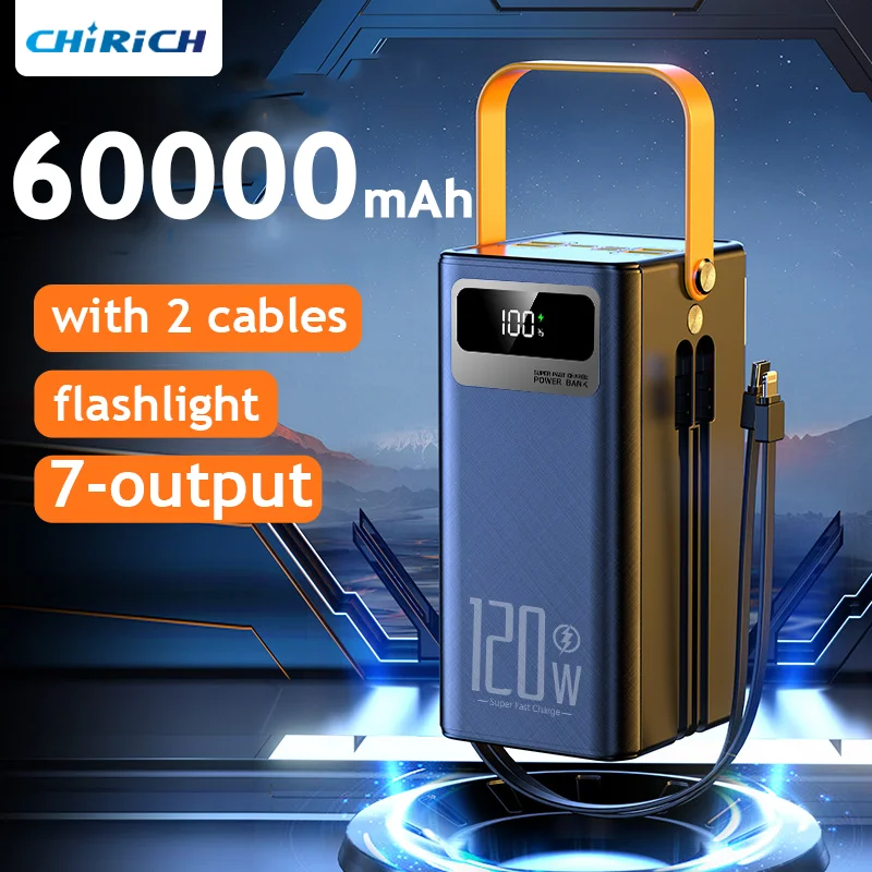60000 мАч Power Bank Мощный внешний запасной аккумулятор большой емкости 22 5 Вт PD20 Powerbank с
