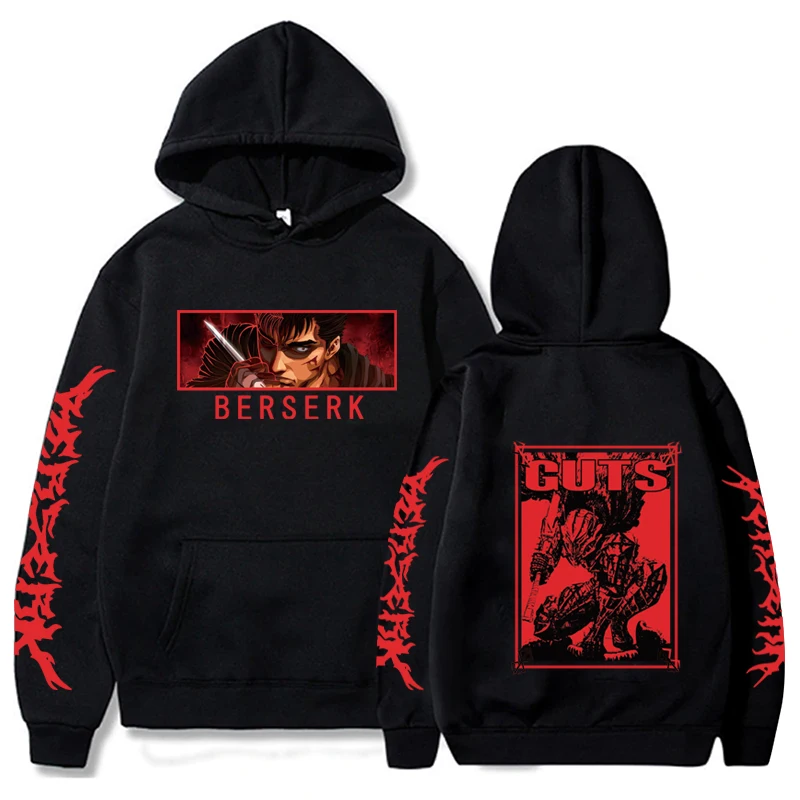 

Japanese Anime Berserk Guts Hoodies Graphic Print Cool Gothic Hoody Unisex Hip Hop Streetwear Sweatshirt Male Outerwear