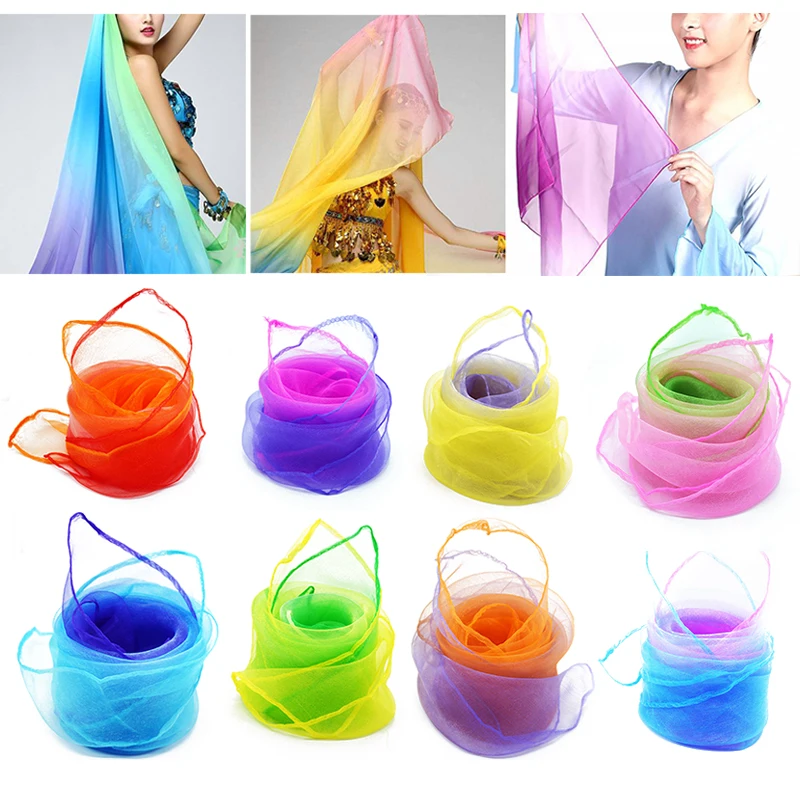 

60cm Gradient Color Neckerchief Square Scarfs for Women Girls Tulle Headband Female Shawls Head Scarfs For Ladies Hijab Scarf