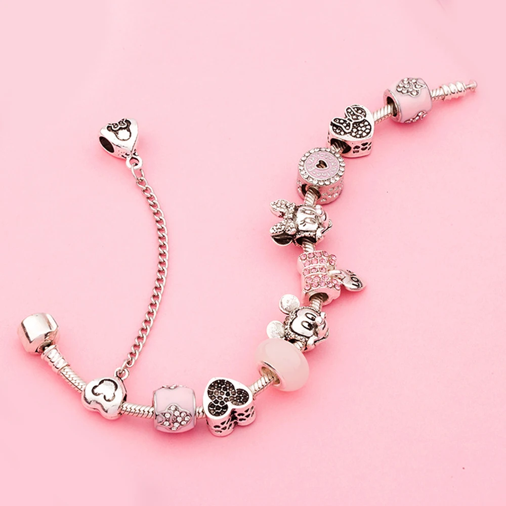 Ensemble de bracelets de perles de verre Minnie TurePink pour femmes, argent 925, lumière douce et romantique, bijoux de luxe, cadeaux d'anniversaire