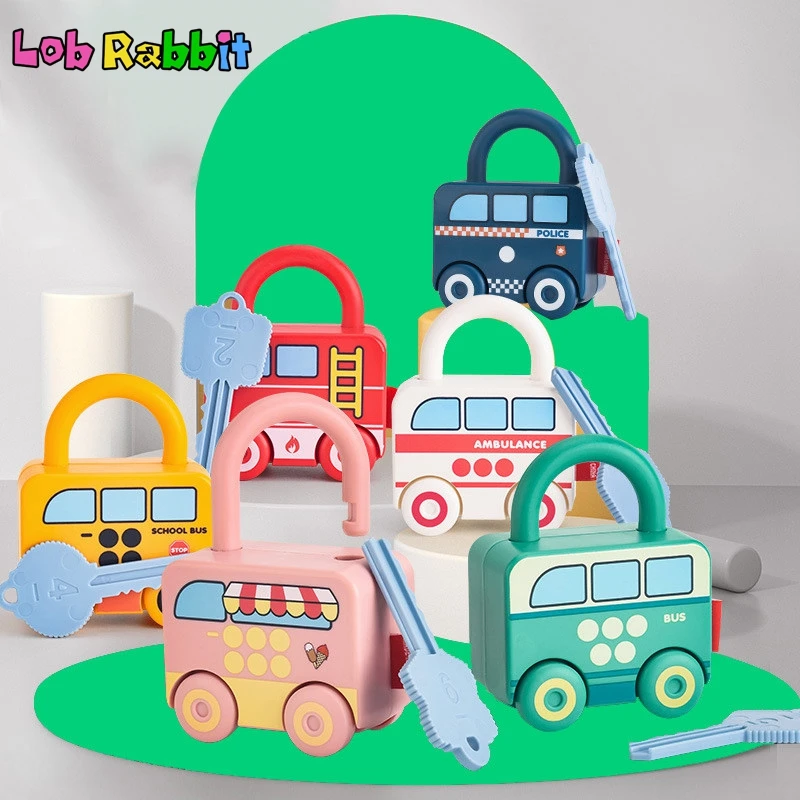 

Baby Montessori Toys Puzzle Matching Lock with Keys Cartoon Car Preschool Early Education Learning Toy for Kids 1 2 3 Years