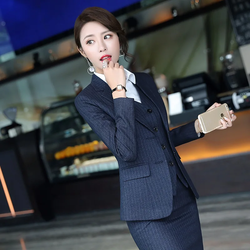 Womens Office Three 3 Piece Blazer Sets Women Elegant Formal Outfits Suites Jacket Vest and Pants Women's Striped Business Suits