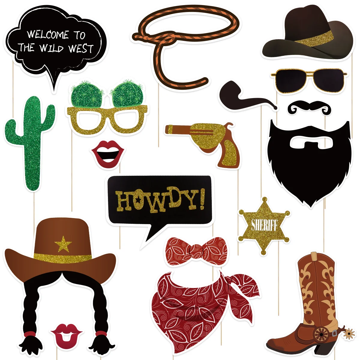 

18pcs Western Party Selfie Props Texas Theme Party Decorations Supplies West Cowboy Photo Frame West Cowboy Photo Booth Prop