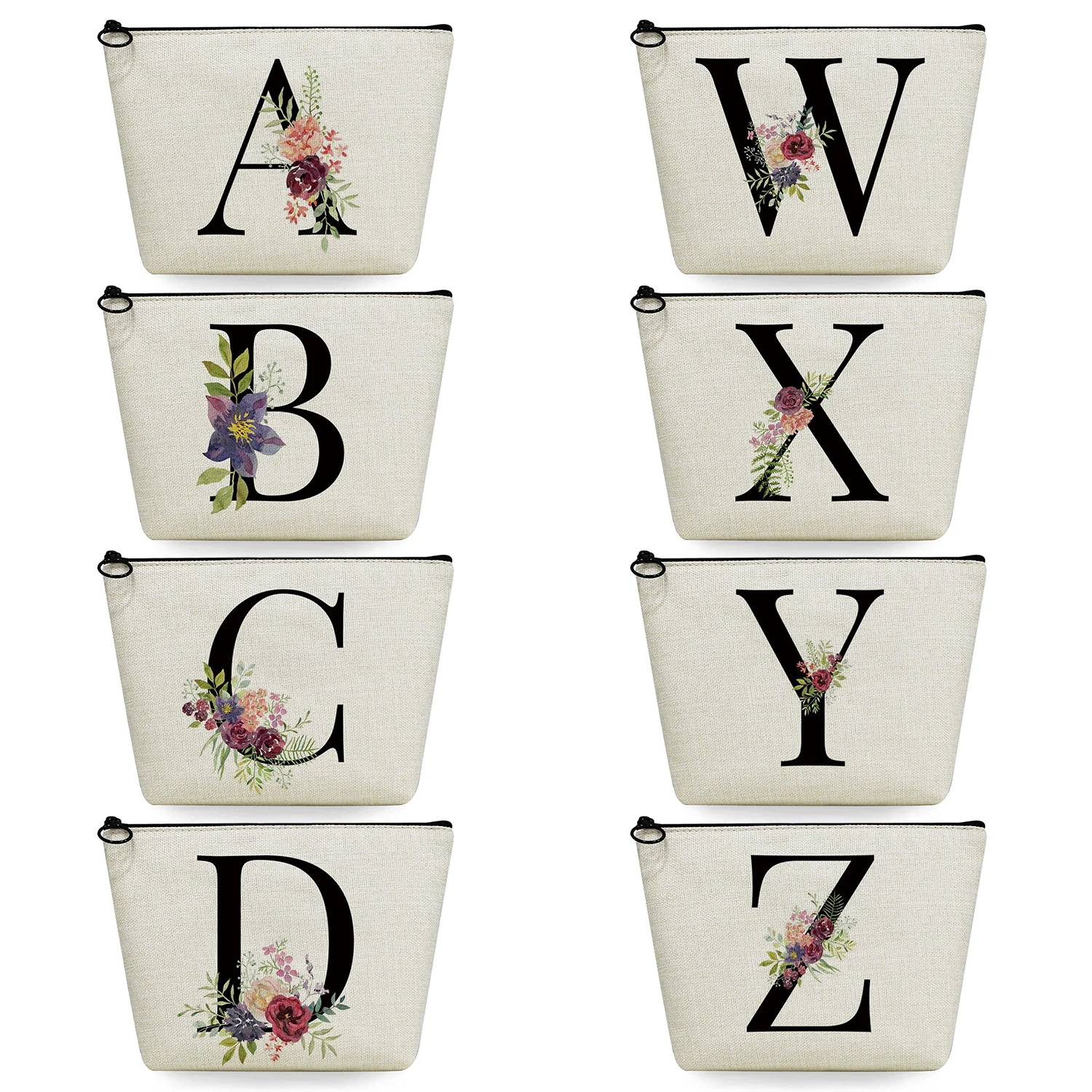 

Косметичка с цветочным инициалом и надписью на заказ, Женский несессер, сумочка на молнии для косметики, дорожный органайзер для туалетных ...