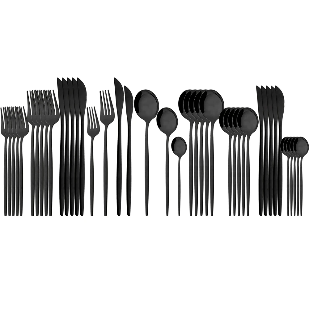 

Drmfiy 42Pcs Western Black Cutlery Set Dessert Knife Fork Spoon Flatware Kitchen Tableware Set Stainless Steel Dinnerware Set
