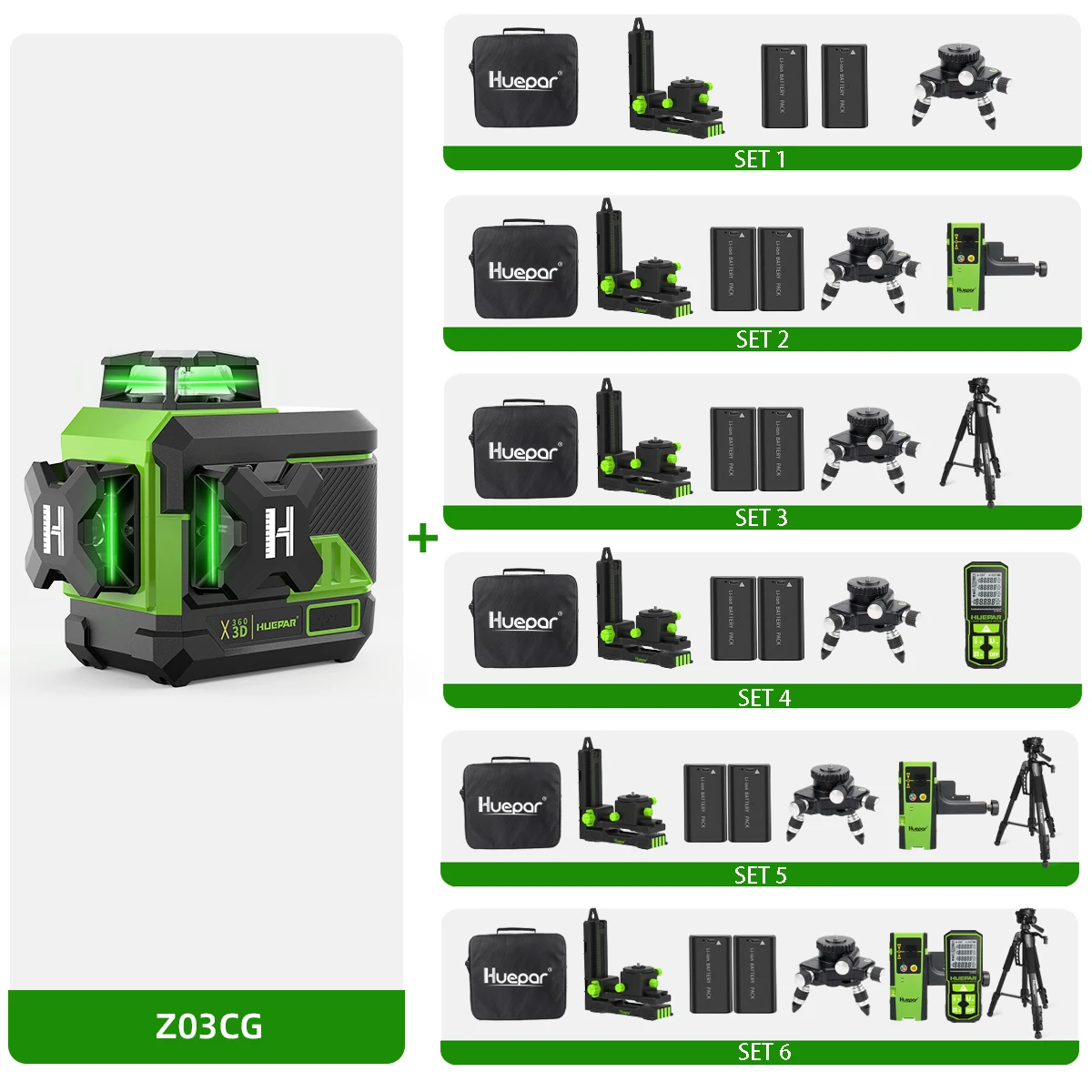 Huepar 12-линейный лазерный уровень с зеленым лучом самовыравнивающийся набор