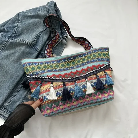 Новинка 2024, стильная женская сумка через плечо, вместительная сумка-тоут в этническом стиле, модная простая элегантная сумка