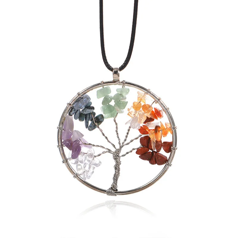 

Natural Stone Tree of Life Pendant Necklace 7 Chakra Quartz Crystal Necklace Pendant Wedding Jewelry for Women