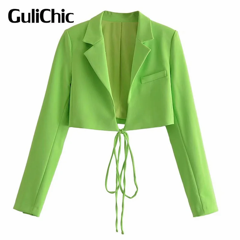 

2.19 GuliChic Women Short Lace-Up Blazer Or High Waist Slim A-Line Skirt Fashion 2 Piece Set