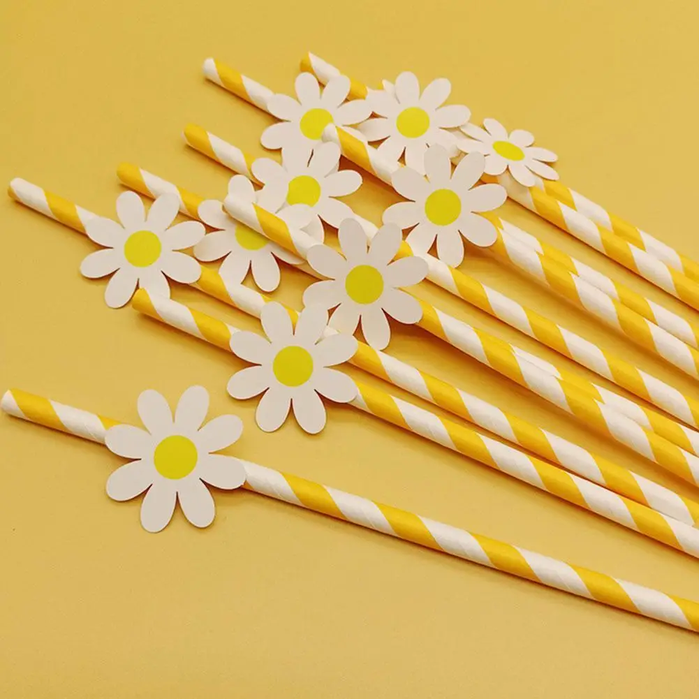 

20Pcs Sweet Daisy Flower Disposable Paper Straws 4color Bar Drinking Straws Birthday Baby Shower Wedding Party Supply Decoration