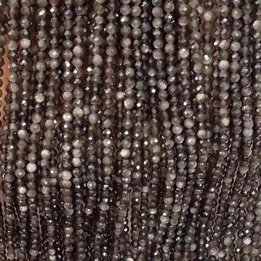 Натуральный серебряный обсидиан круглые свободные бусины изготовление